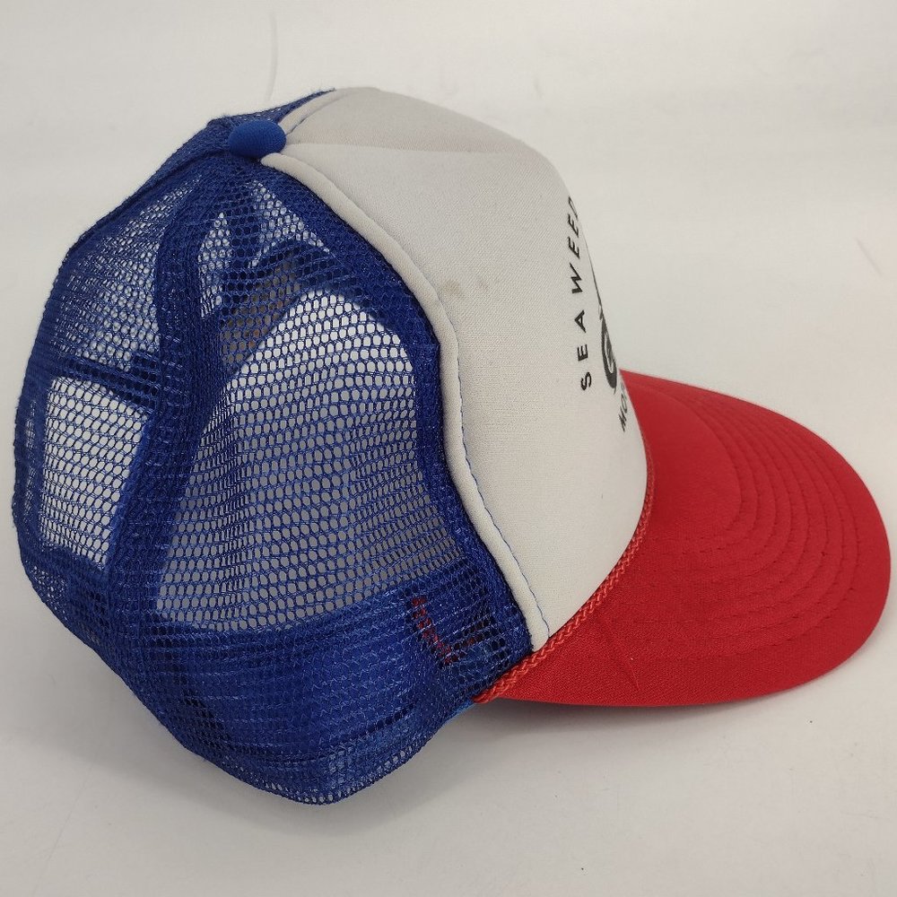 Seaweed & Gravel Motorcycles Surf Encinitas CA Red White & Blue Trucker Hat - Picture 3 of 7